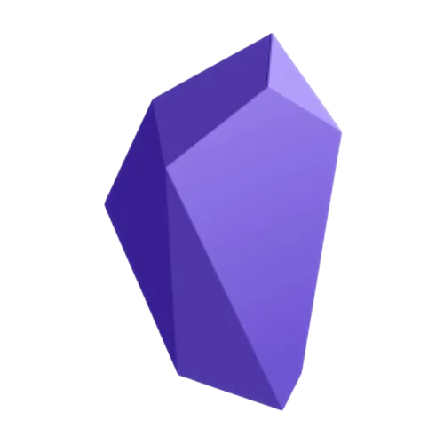 Logo ứng dụng ghi chú Obsidian trên nền tối