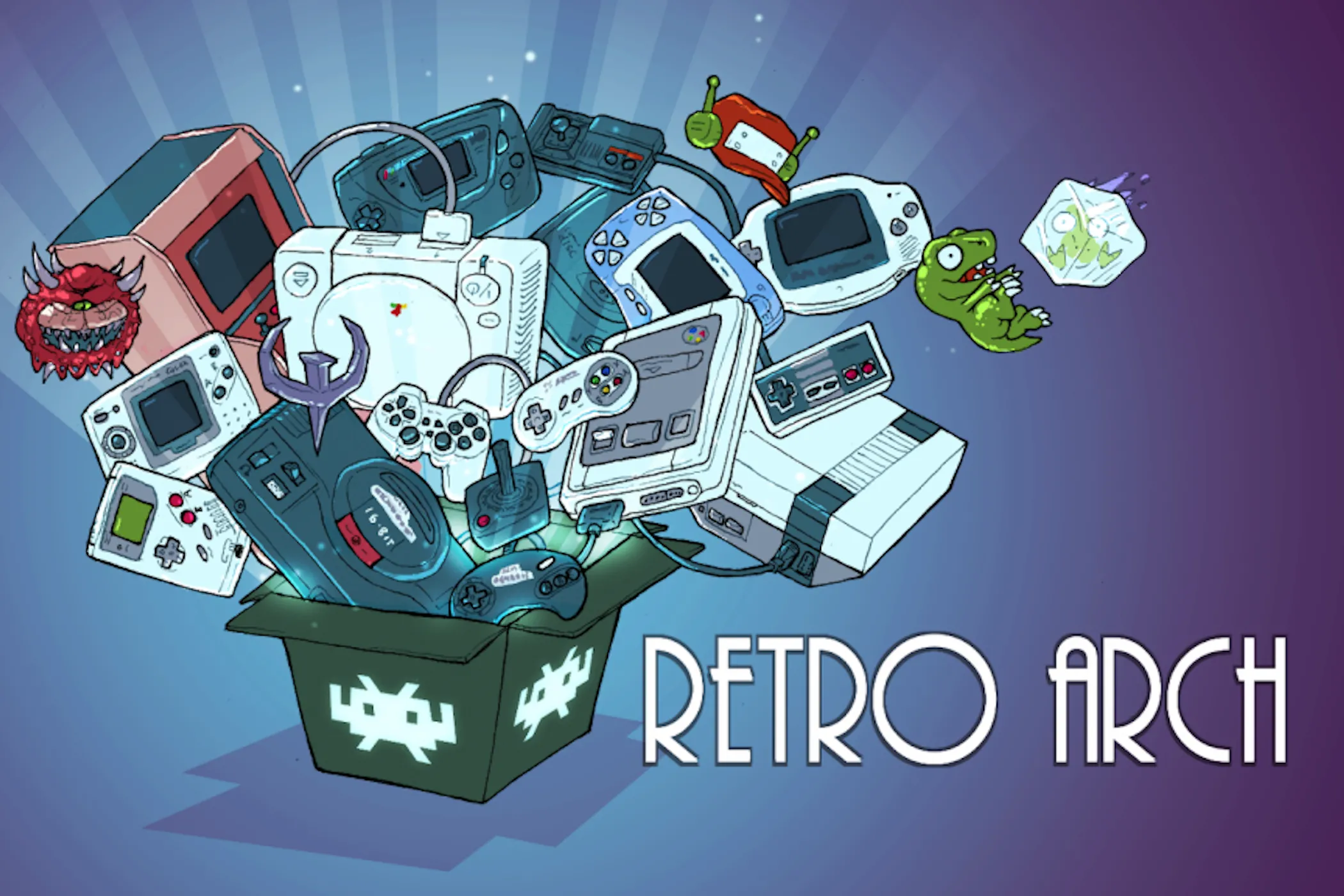 Logo và giao diện chính của phần mềm giả lập đa năng RetroArch, được tích hợp trong LaunchBox