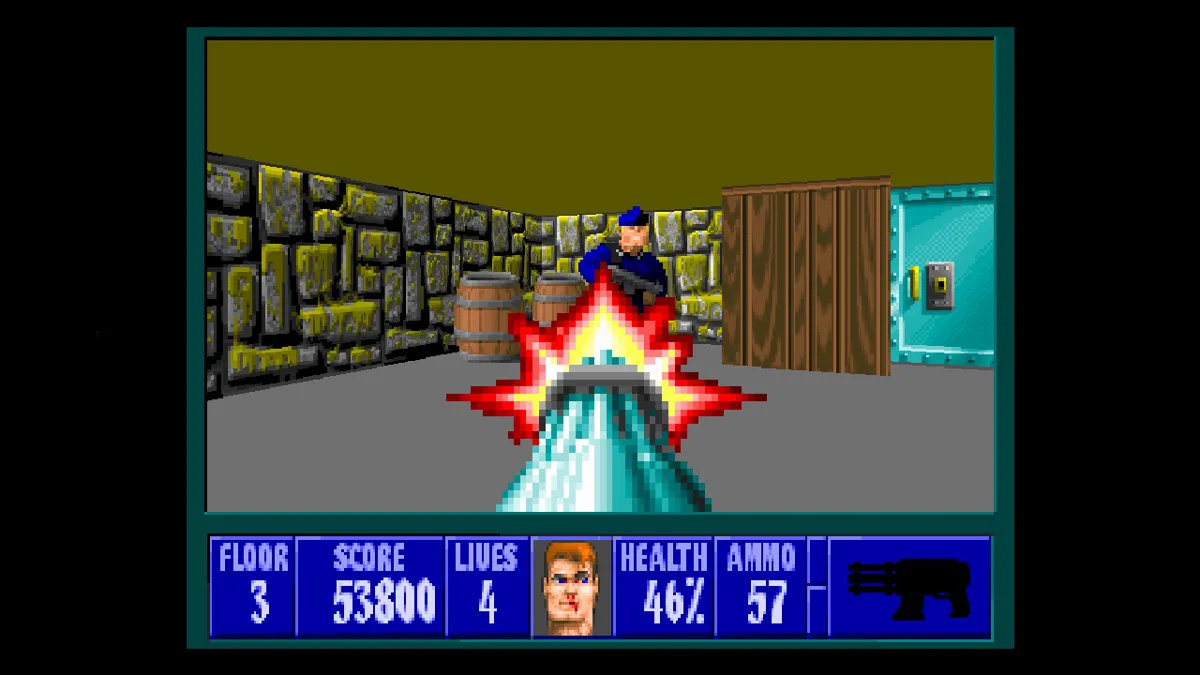 Lối chơi combat phản xạ nhanh trong Wolfenstein 3D, tiền thân của các game FPS hiện đại