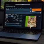 MacBook Air chạy Stable Diffusion Web UI hiển thị ảnh mèo được tạo bởi AI