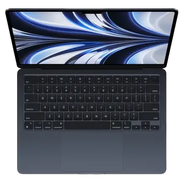 MacBook Air M2 màu bạc, hiển thị thiết kế mỏng nhẹ và màn hình Liquid Retina