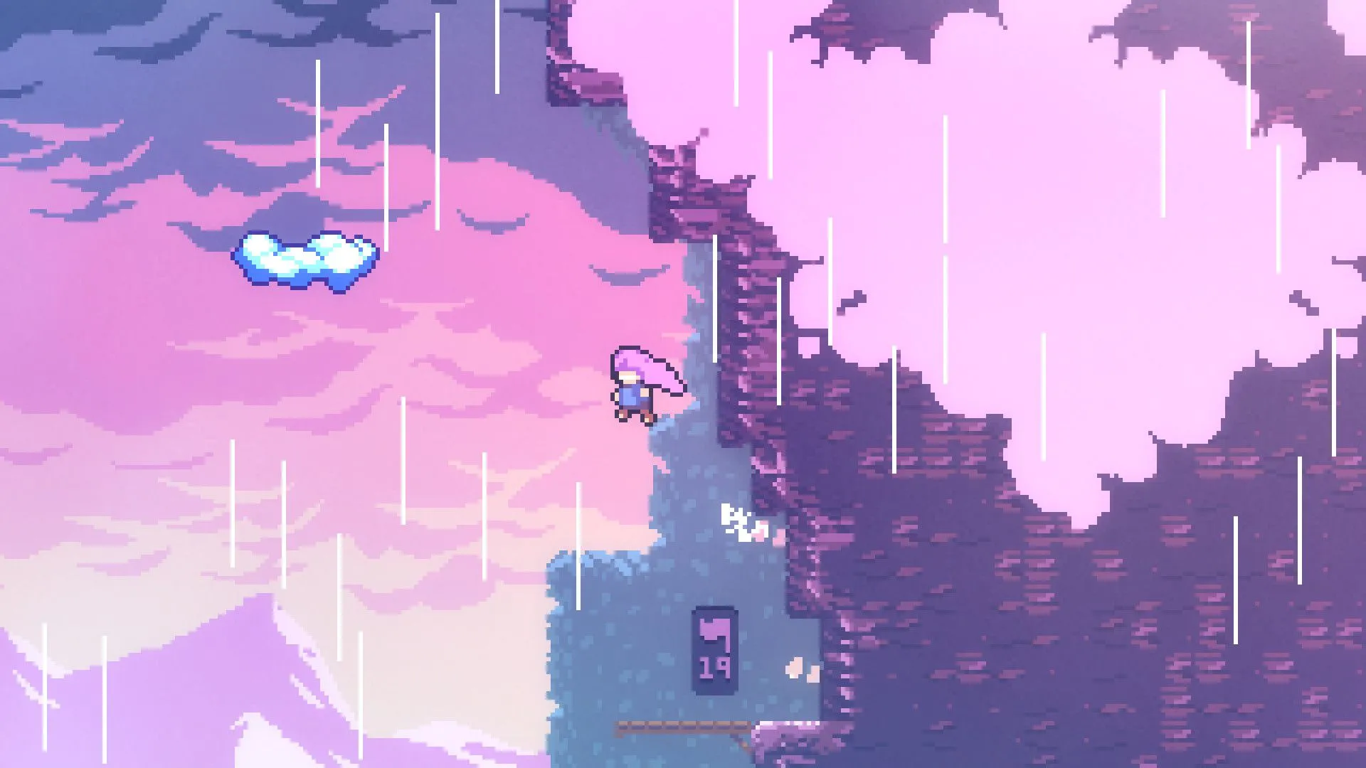 Madeline nhảy về phía một đám mây trên sườn núi Celeste