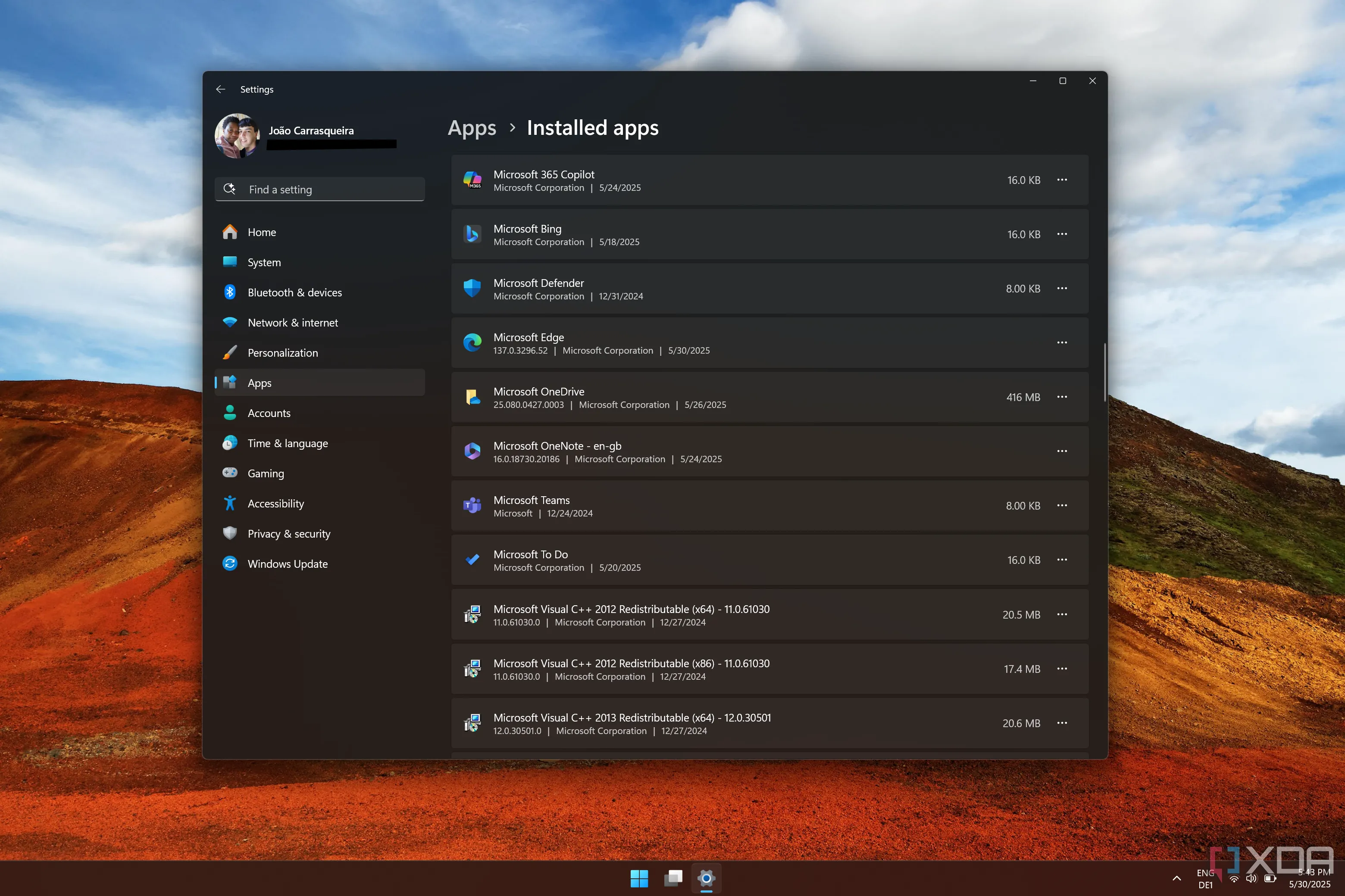 Màn hình Cài đặt Windows 11 hiển thị danh sách các ứng dụng đã cài đặt, giúp người dùng kiểm tra và quản lý phần mềm.