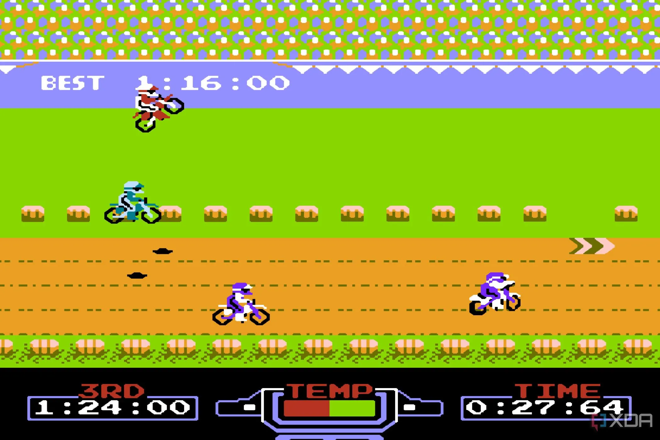 Màn hình chơi game Excitebike trên hệ máy Nintendo Entertainment System (NES)
