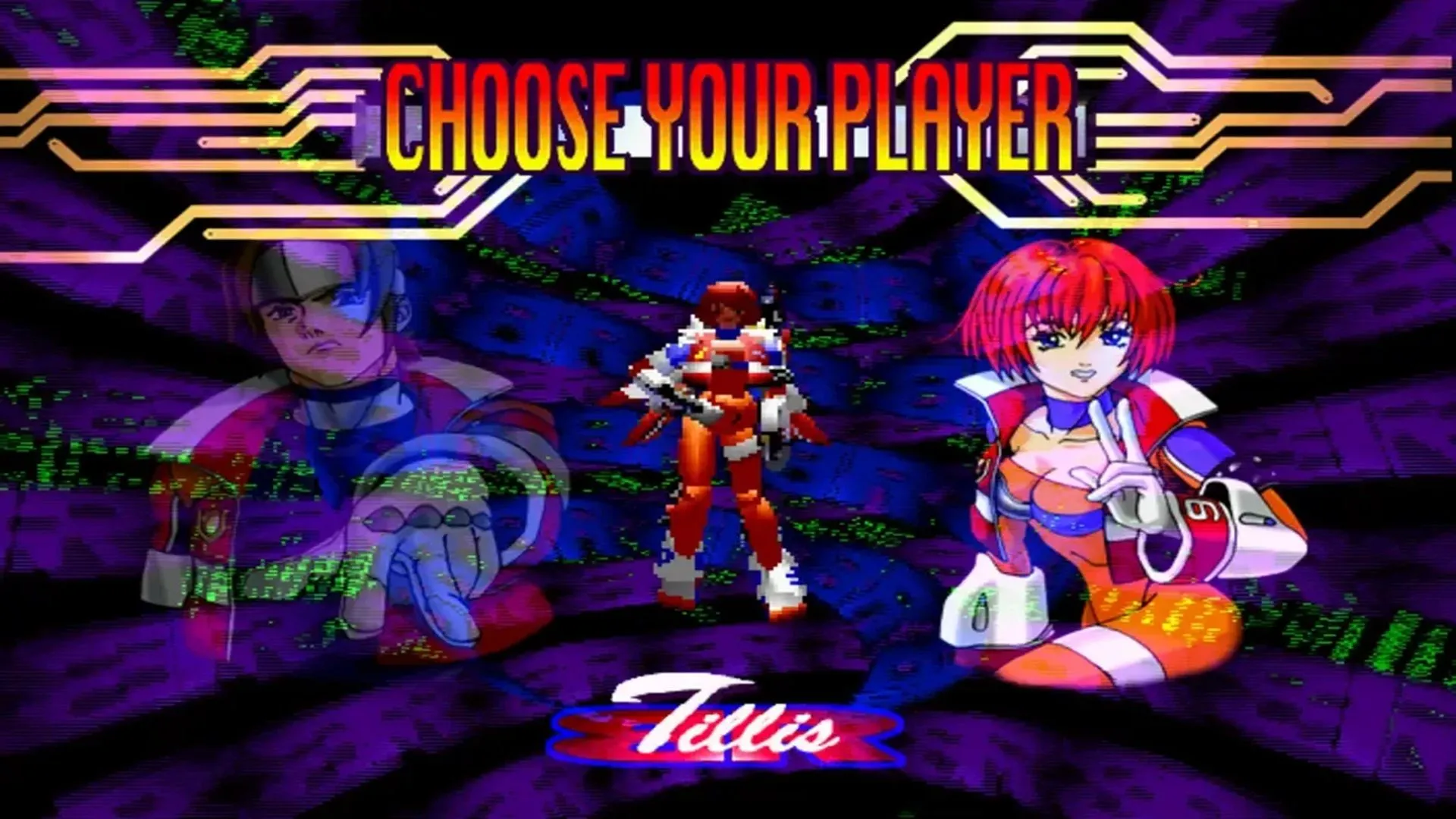 Màn hình chọn nhân vật đầy màu sắc trong tựa game Burning Rangers của Sega Saturn