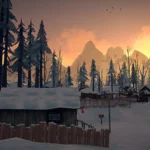 Màn hình game The Long Dark với khung cảnh mùa đông Canada hùng vĩ, tuyết phủ trắng và mặt trời mọc rực rỡ, thể hiện đồ họa và không khí sinh tồn của game indie.