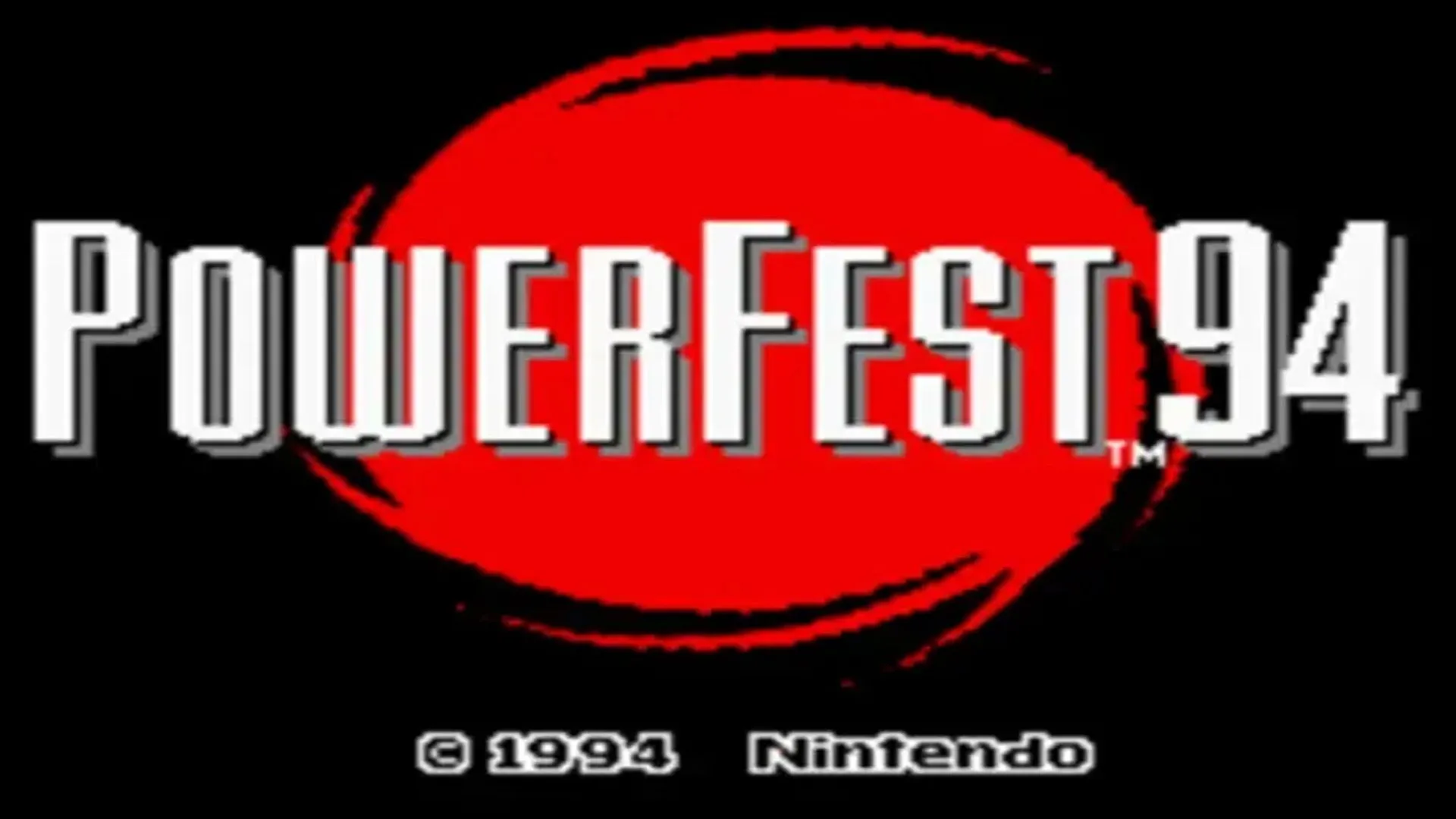 Màn hình khởi động của sự kiện Nintendo Powerfest 1994, thể hiện một trong những tựa game SNES hiếm nhất từng được tạo ra cho các giải đấu.