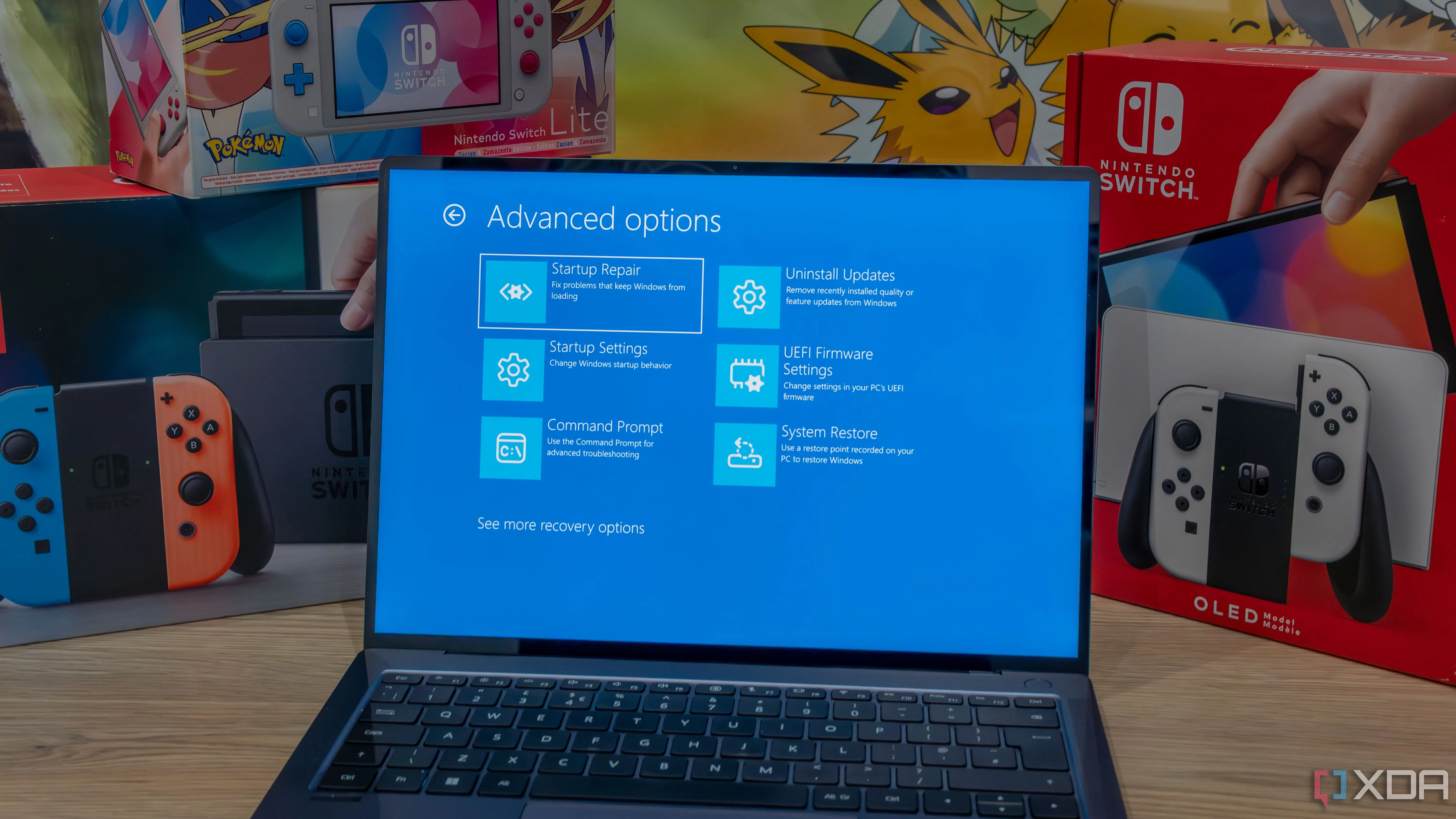Màn hình laptop Windows 11 hiển thị môi trường phục hồi Windows sau sự cố bootloader
