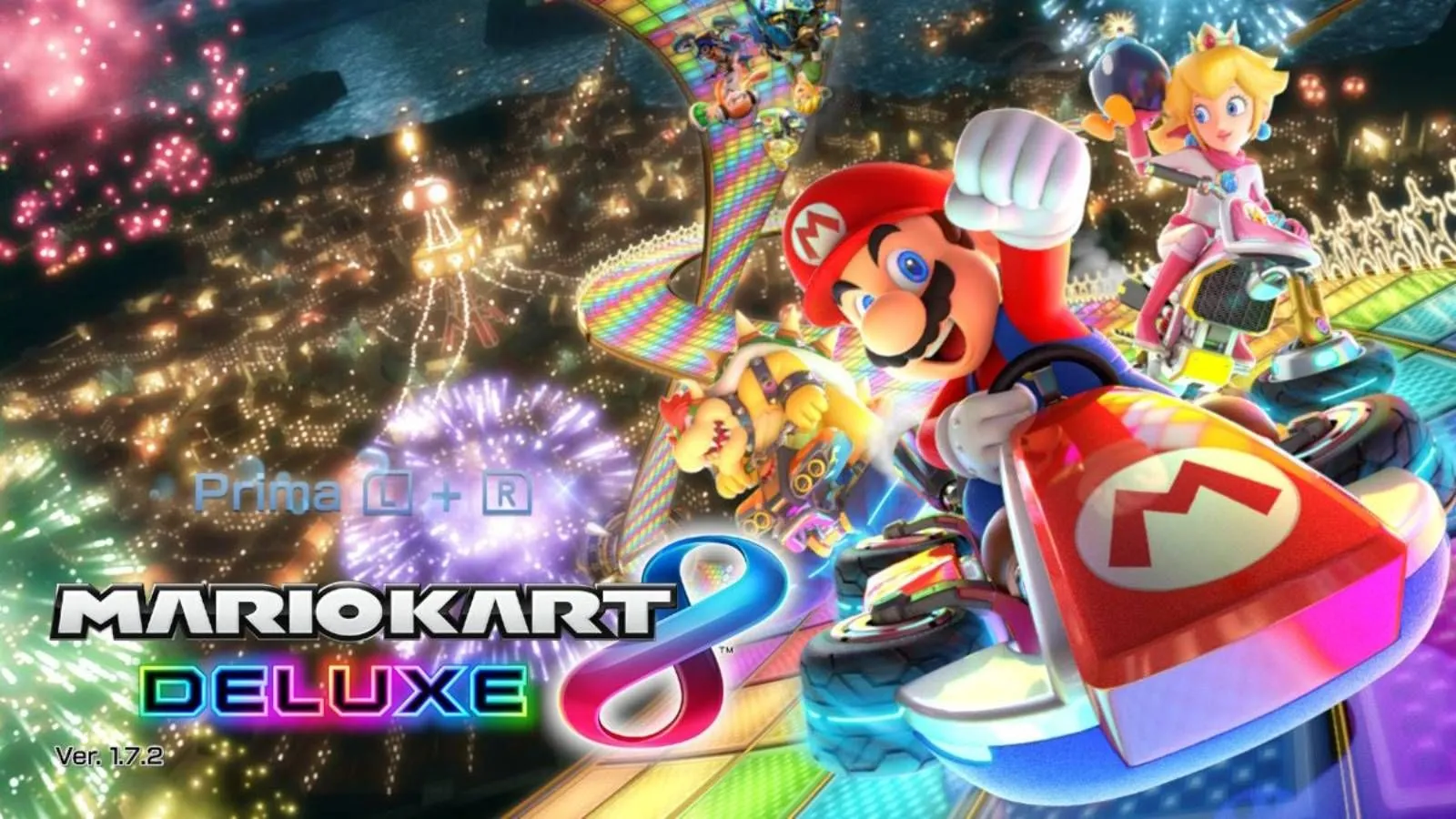 Màn hình tiêu đề game Mario Kart 8 Deluxe, một tựa game được hưởng lợi từ thời gian tải nhanh hơn trên Nintendo Switch 2