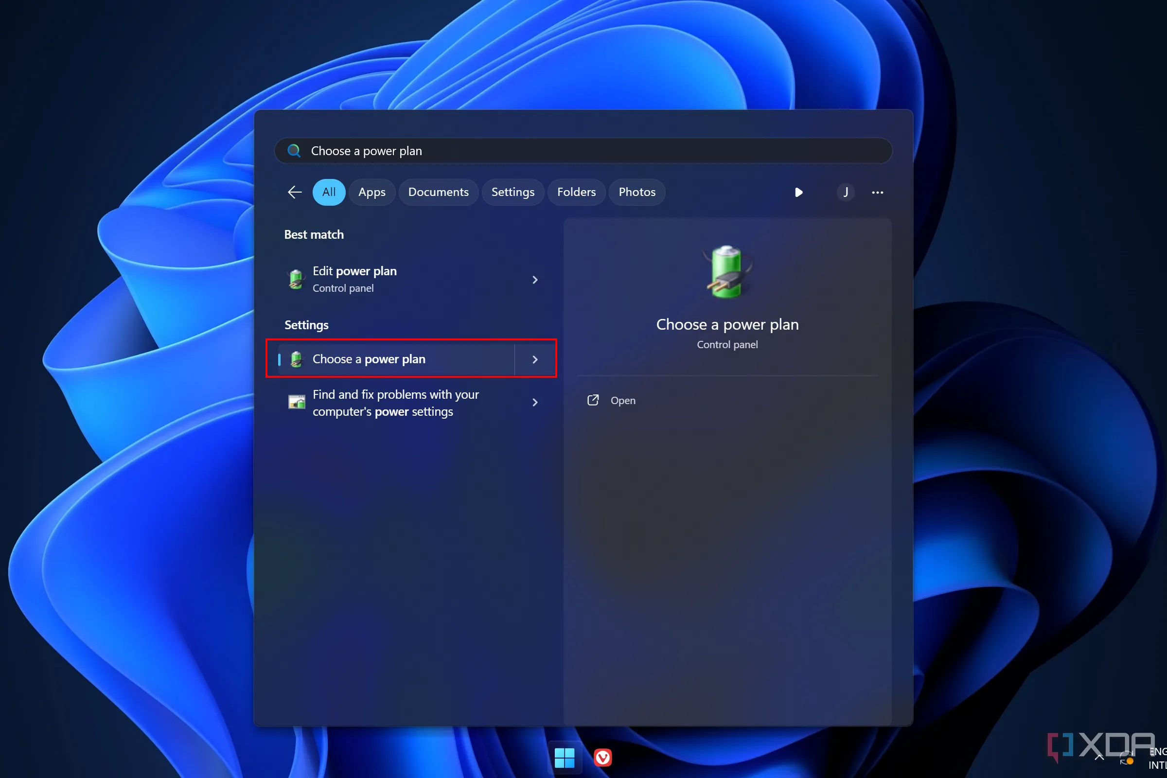 Màn hình tìm kiếm cài đặt tùy chọn nguồn trên Windows để điều chỉnh chế độ hiệu suất cao cho laptop gaming.