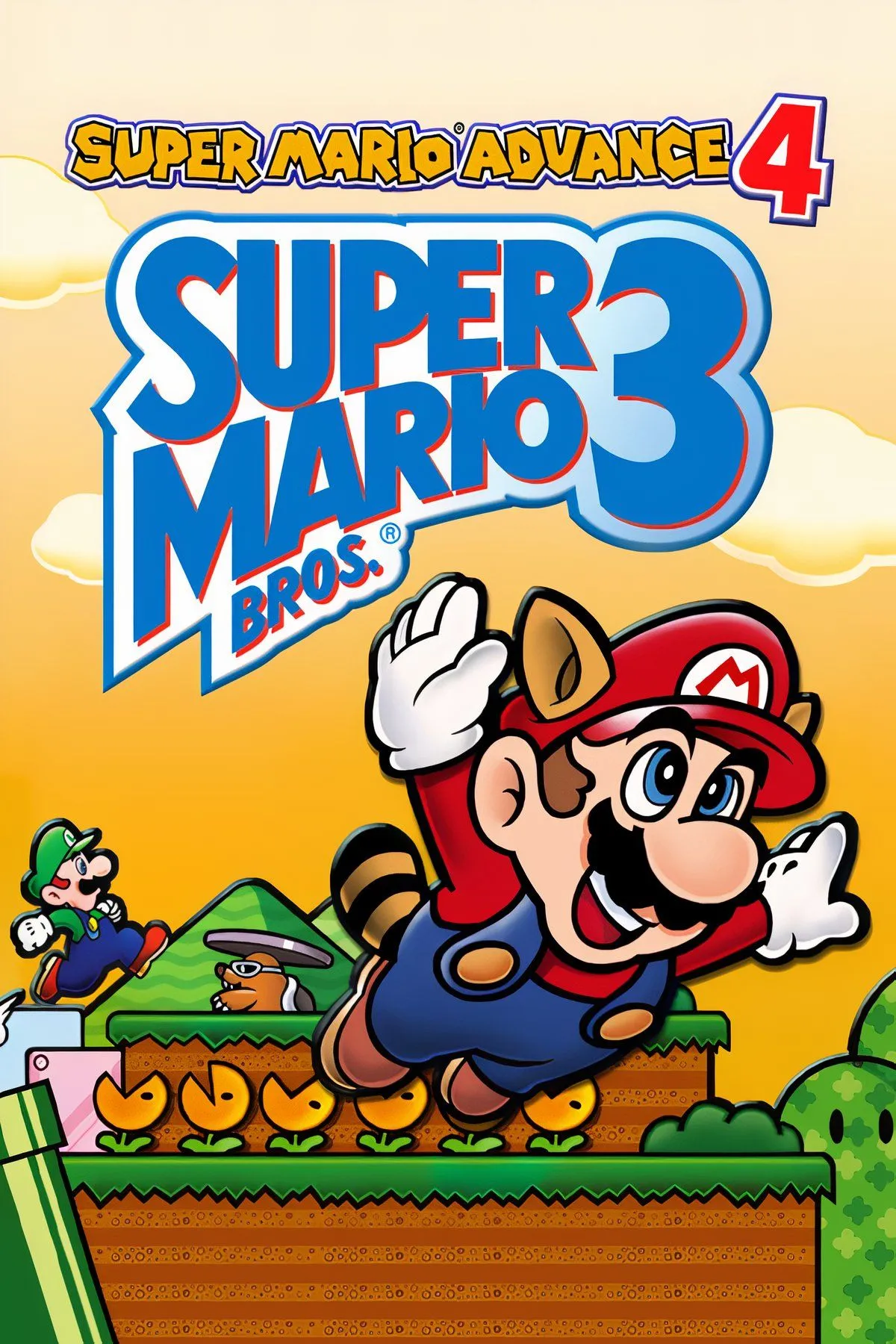 Mario đang nhảy múa trên nền cảnh pixel màu sắc trong Super Mario Advance 4