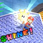 Mario trong Super Mario Sunshine, một trong những tựa game kinh điển của Nintendo, với hình ảnh tỏa sáng đặc trưng.