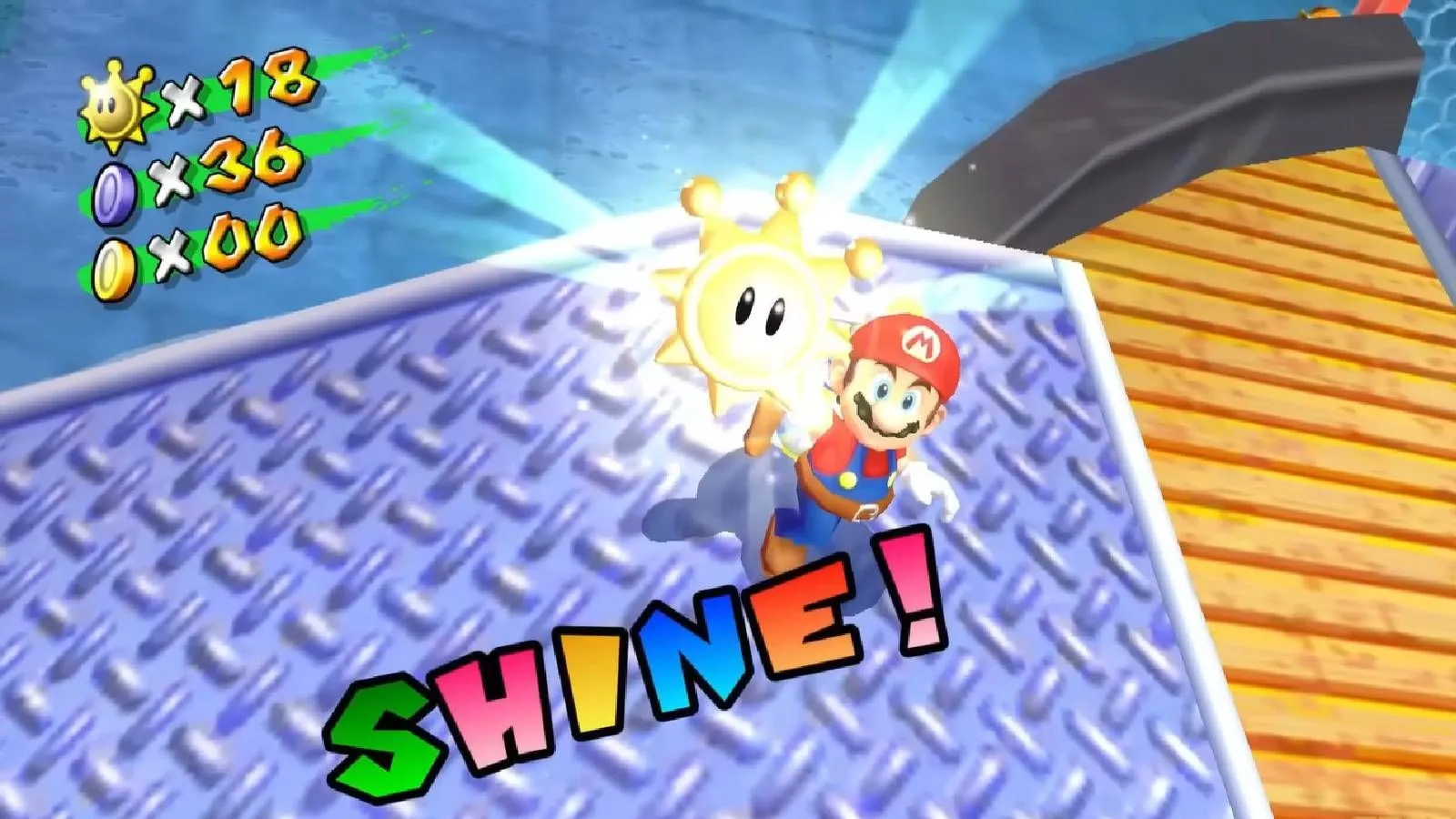 Mario trong Super Mario Sunshine, một trong những tựa game kinh điển của Nintendo, với hình ảnh tỏa sáng đặc trưng.
