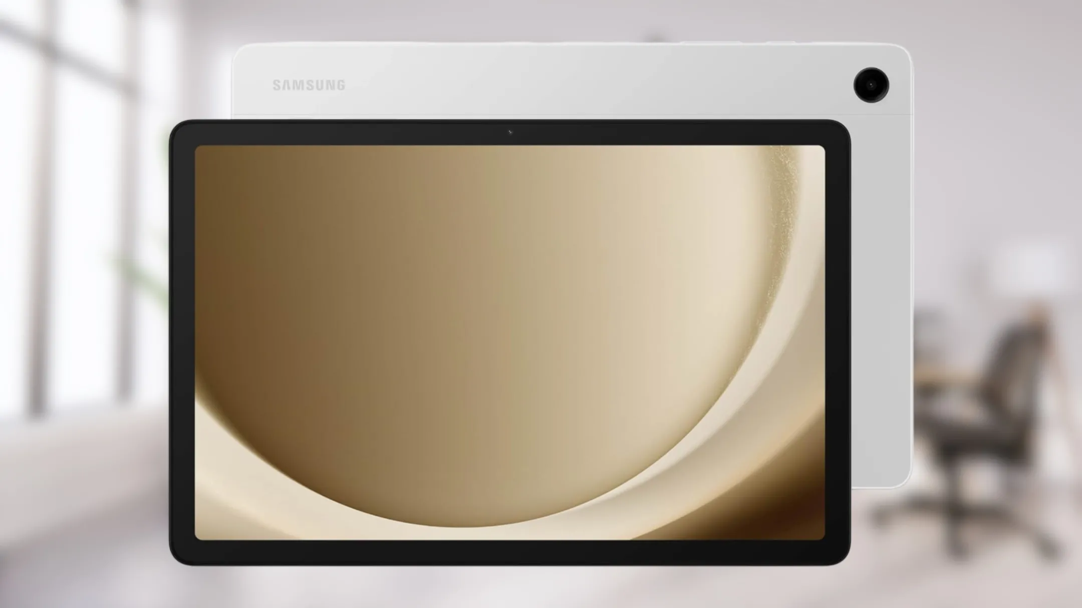 Máy tính bảng Samsung Galaxy Tab A9+ màu xám bạc với màn hình lớn