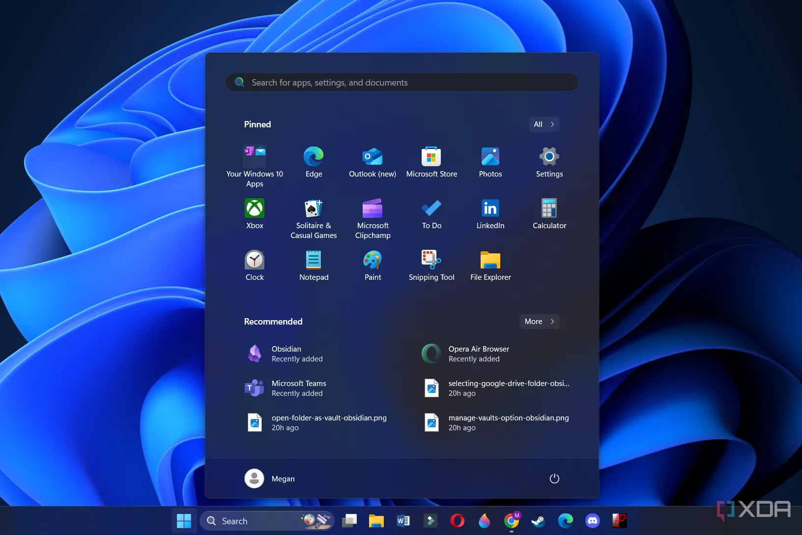 Menu Start Windows 11 với giao diện tối giản