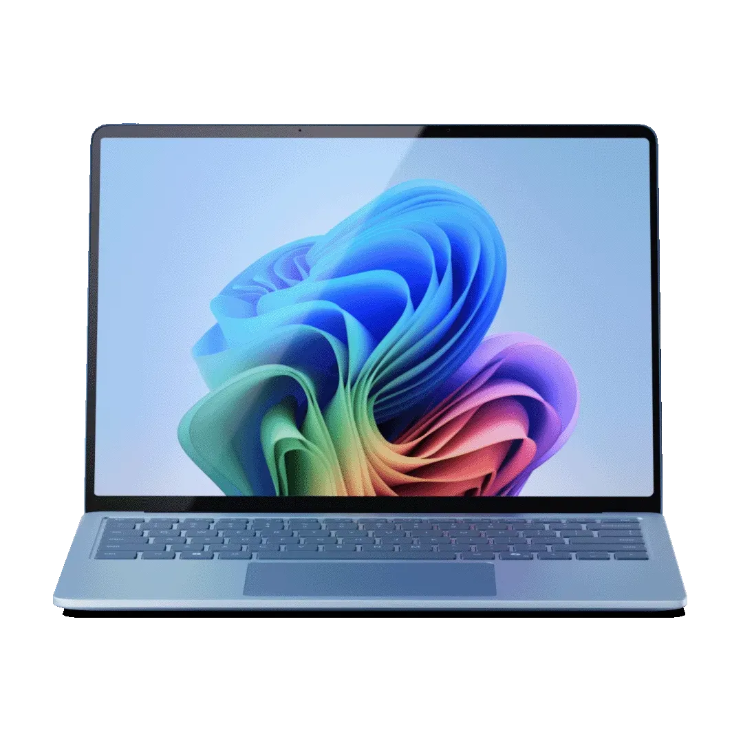 Microsoft Surface Laptop 7 màu Sapphire với thiết kế màn hình tràn viền và bàn di chuột haptic.