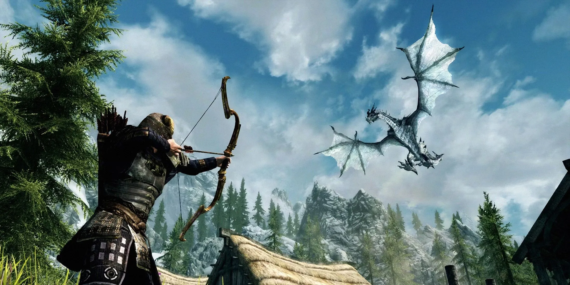Một cảnh trong game của The Elder Scrolls V: Skyrim, thể hiện nhân vật chính đang sử dụng Tiếng Hét