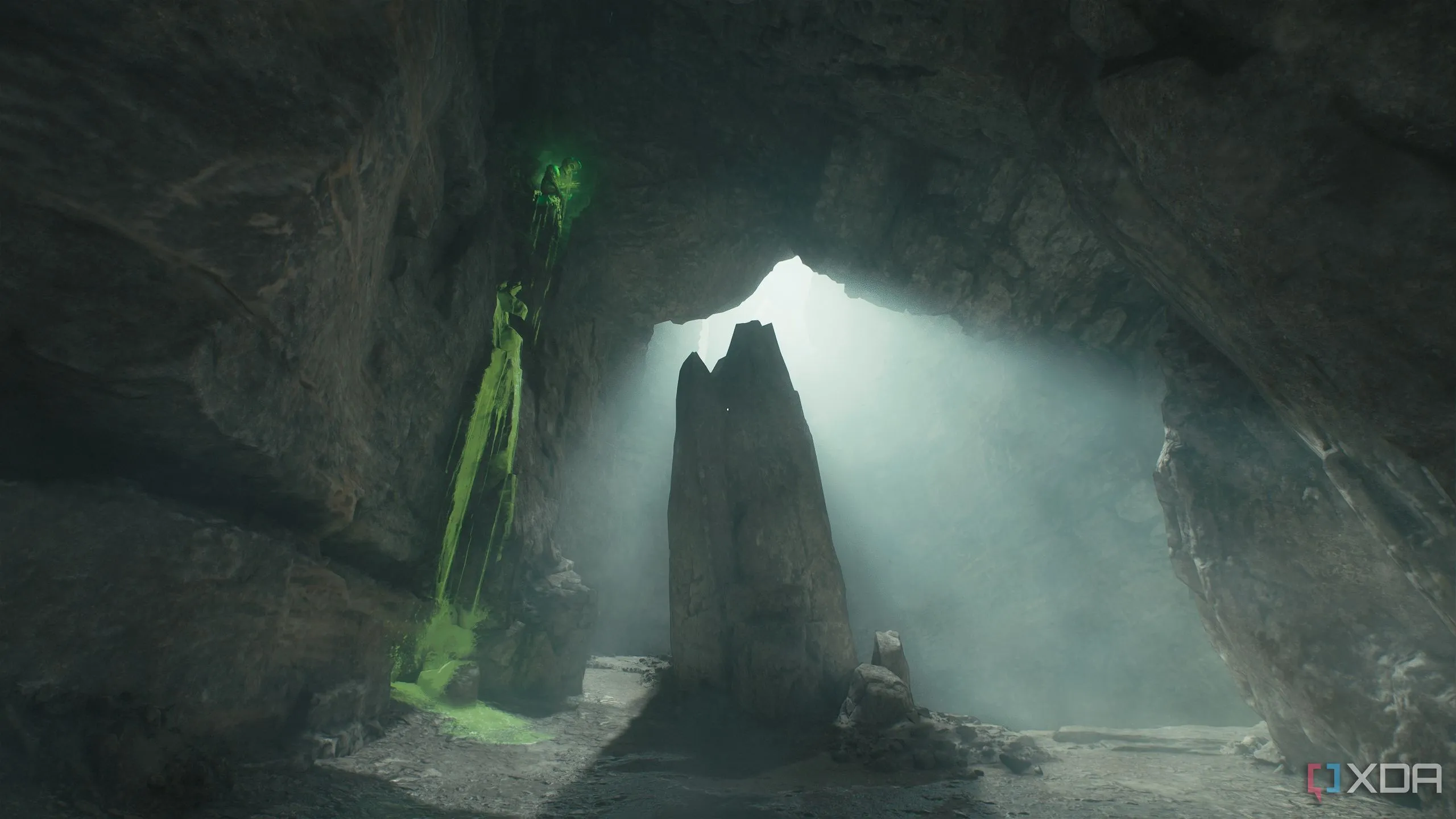 Một nút thịt xanh (green flesh node) trên cao trong Doom: The Dark Ages.