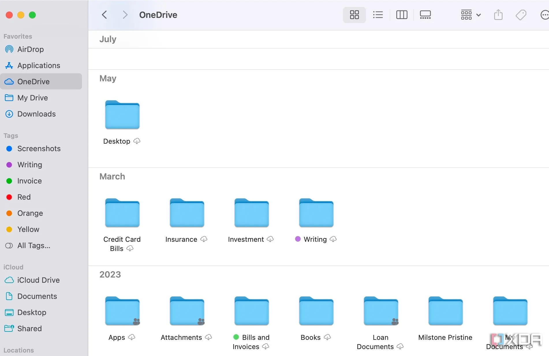 Một thư mục OneDrive hiển thị trong Finder trên macOS, minh họa tính năng đồng bộ với ổ đĩa ngoài.