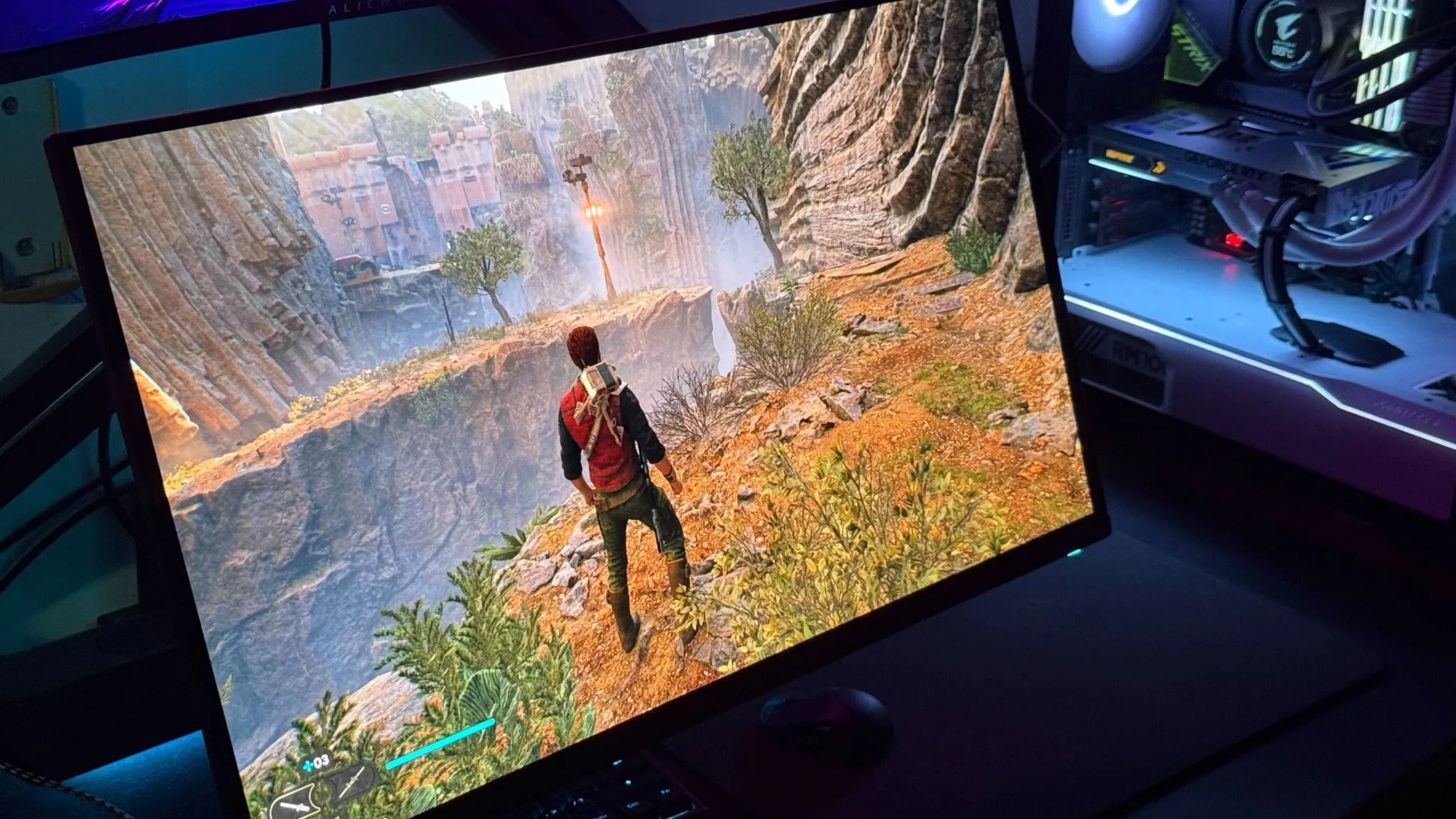 Người chơi game trên màn hình, thể hiện trải nghiệm chơi game mượt mà ở độ phân giải 1440p