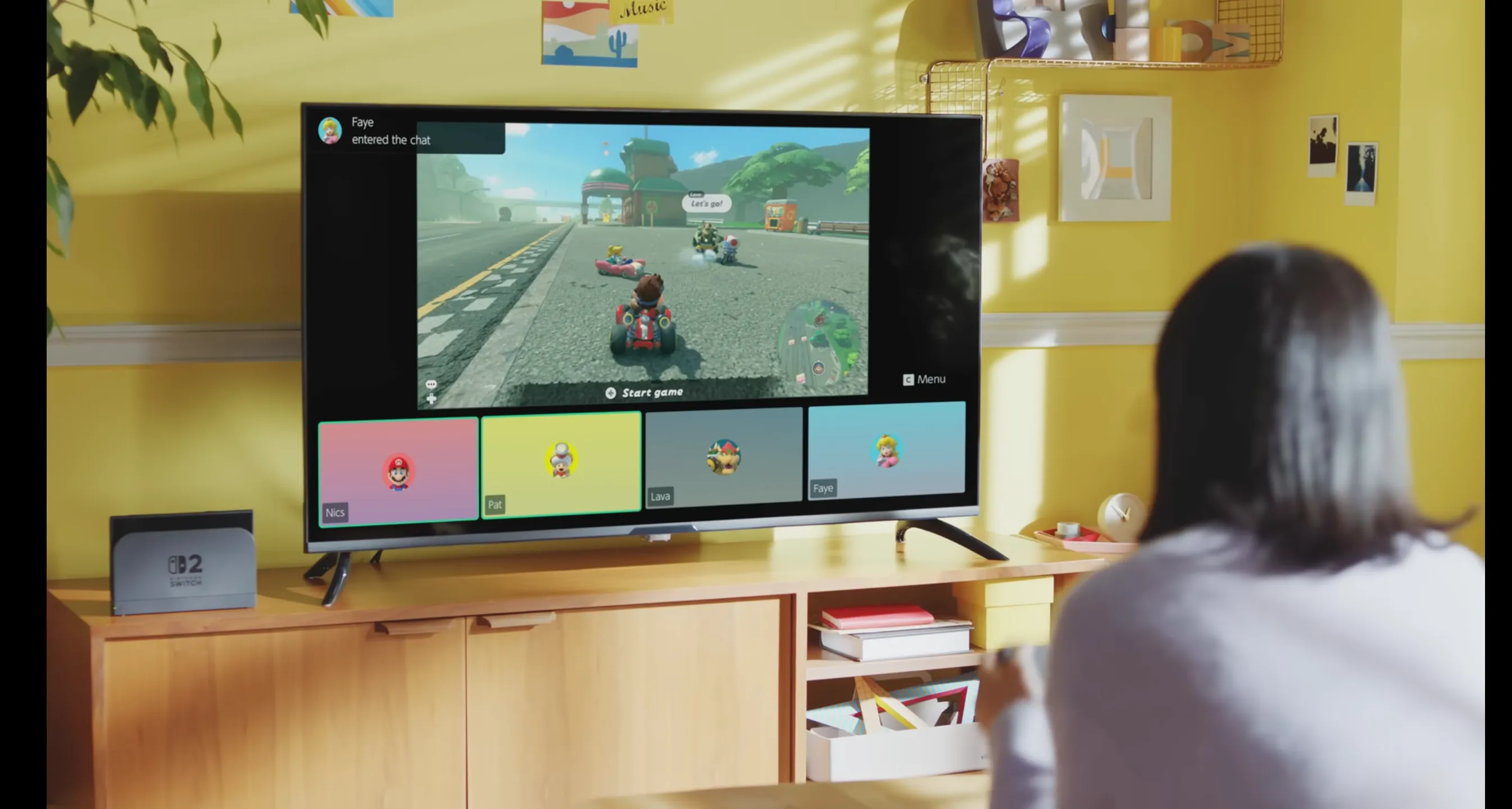 Người chơi trải nghiệm game trên Nintendo Switch 2 với tính năng GameChat tích hợp.