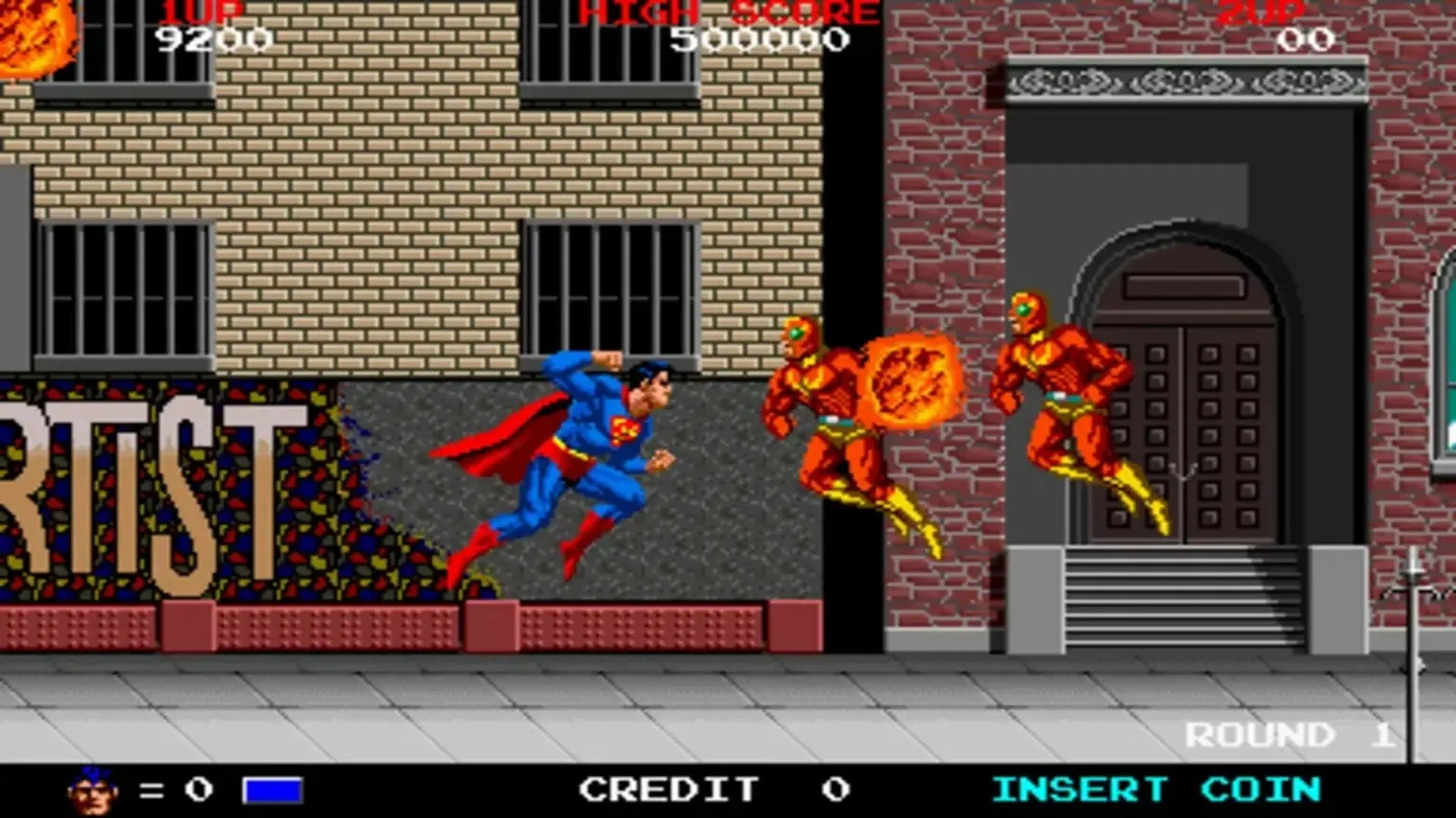 Người đàn ông thép Superman chiến đấu trong game arcade Superman The Video Game 1988