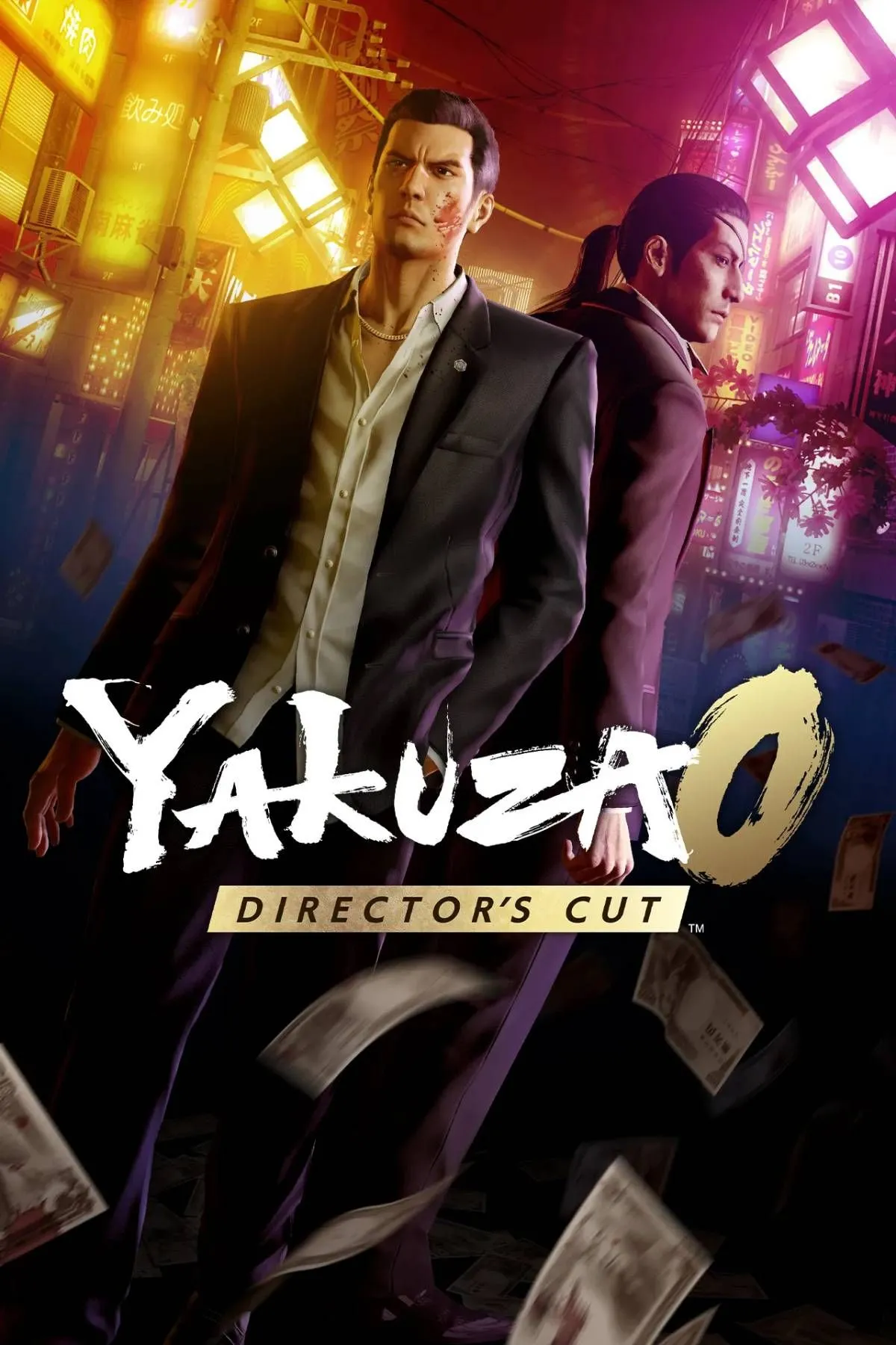 Nhân vật chính từ Yakuza 0 Director's Cut trong tư thế chiến đấu trên đường phố Tokyo về đêm