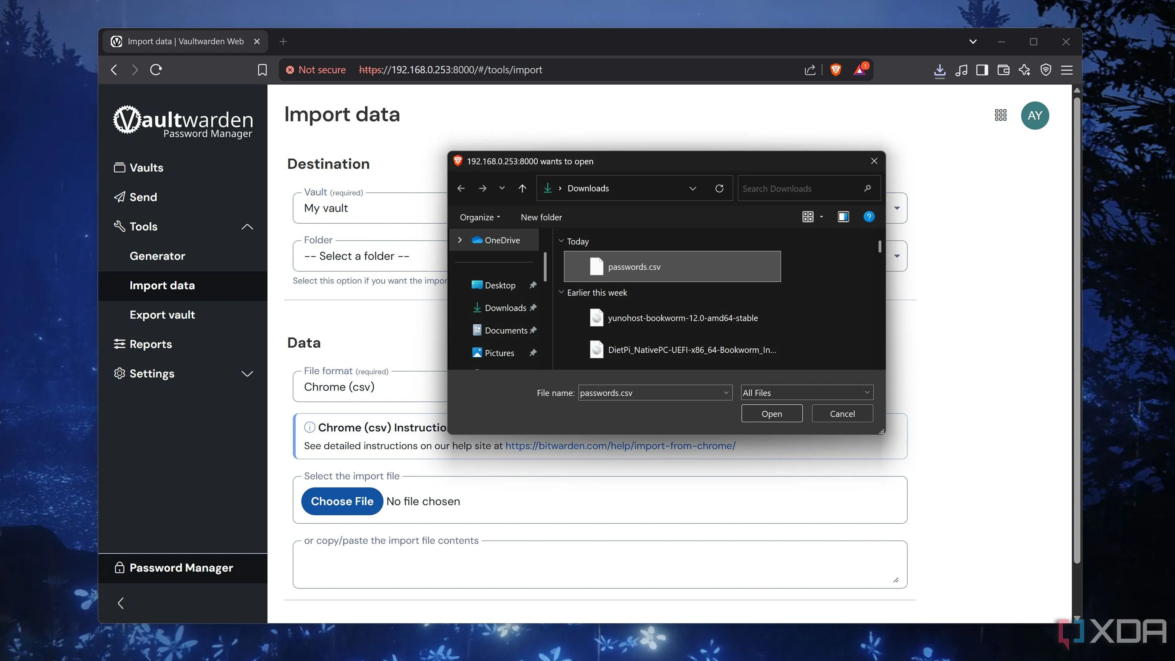 Nhập mật khẩu vào Vaultwarden từ file CSV