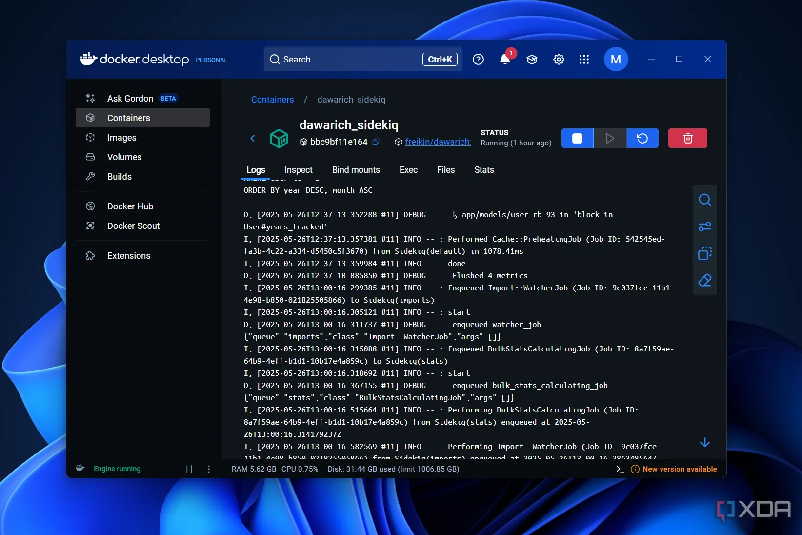 Nhật ký lỗi (logs) của một container Docker đang chạy, hiển thị thông báo để gỡ lỗi