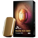 Ổ cứng SSD di động SK Hynix Beetle X31 với thiết kế vàng sang trọng và nhỏ gọn.