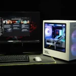 PC gaming HP Omen 35L-1 với đèn RGB, biểu tượng cho cấu hình chơi game mạnh mẽ và hiện đại