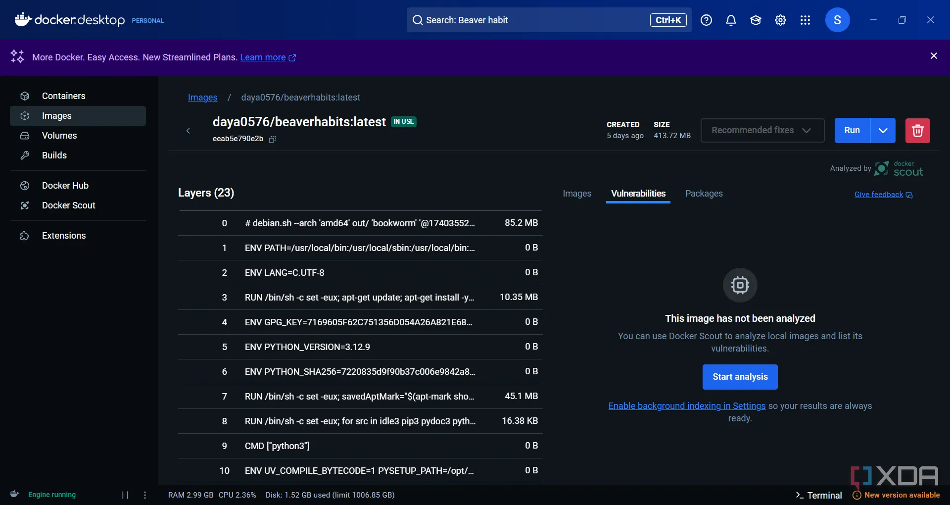 Phân tích lỗ hổng bảo mật của Docker image Beaver Habit Tracker trên Docker Desktop