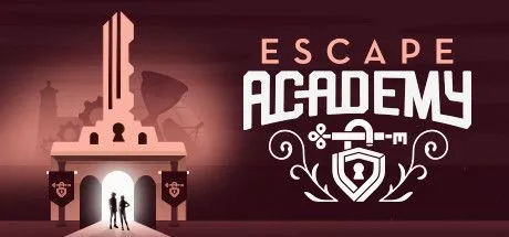 Poster game Escape Academy với các học sinh giải đố trong phòng thoát hiểm