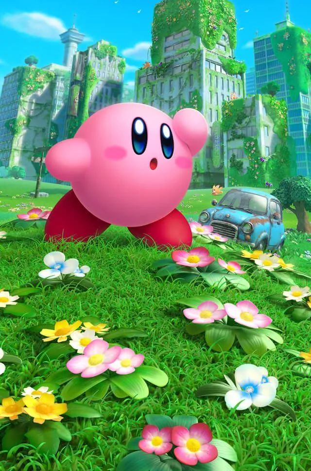 Poster game Kirby and the Forgotten Land với Kirby và Bandana Waddle Dee