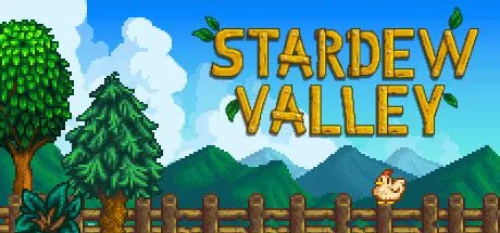 Poster game Stardew Valley với nông trại và thị trấn Pelican