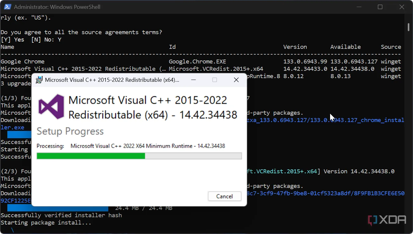 Quá trình cập nhật phần mềm qua PowerShell để vá lỗi bảo mật trên home lab