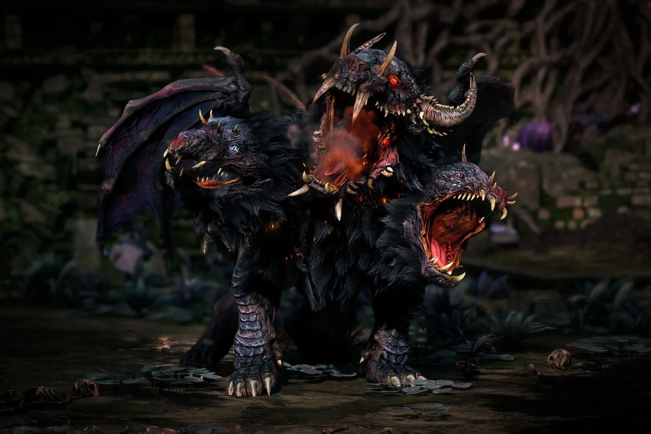 Quái vật chó ba đầu trong Path of Exile 2, tượng trưng cho sự gắn kết và phản hồi từ cộng đồng game thủ.