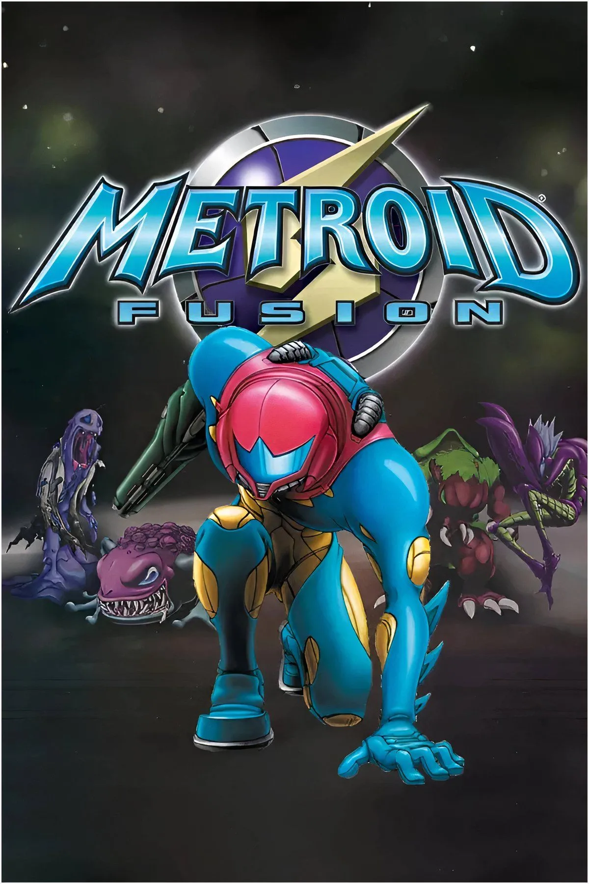 Samus Aran trong bộ giáp đỏ, nổi bật giữa bối cảnh tăm tối, căng thẳng của Metroid Fusion trên GBA