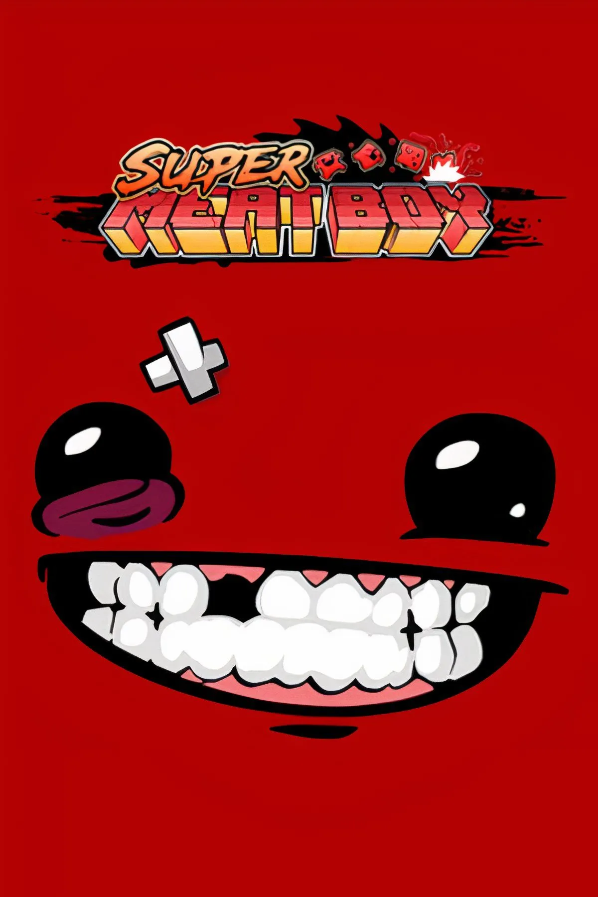 Super Meat Boy với nhân vật chính Meat Boy màu đỏ đang nhảy qua những chướng ngại vật nguy hiểm.