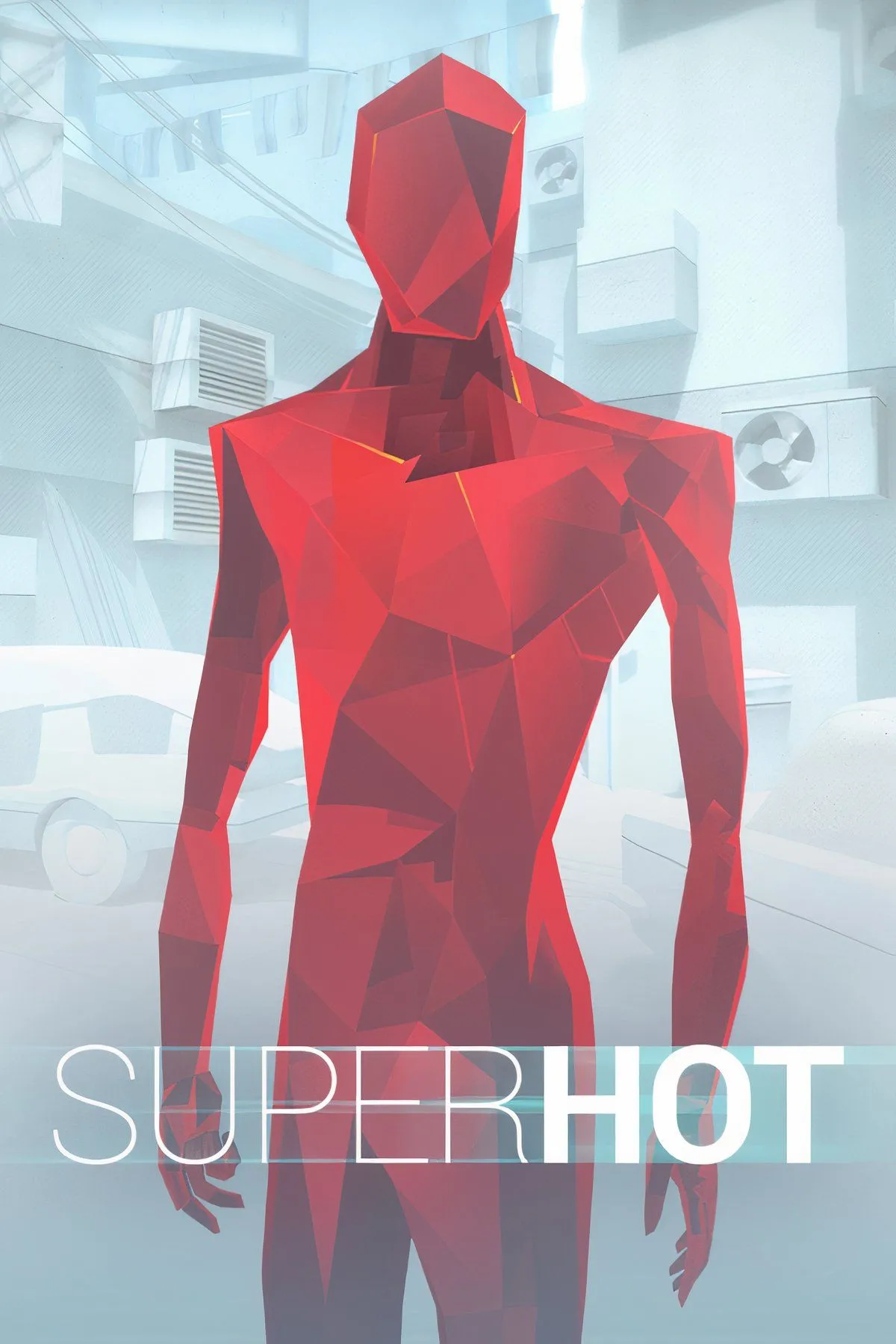 Superhot với hình ảnh nhân vật chính đấu súng trong môi trường tối giản, chỉ có màu đỏ nổi bật.