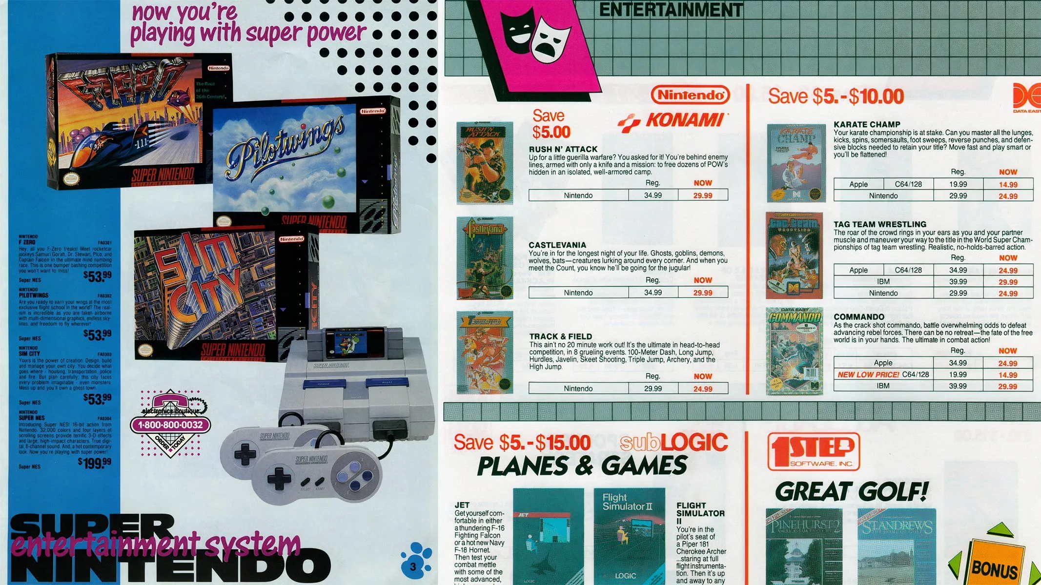Tài liệu quét từ Hugues Johnson hiển thị giá game và phụ kiện cho NES và SNES