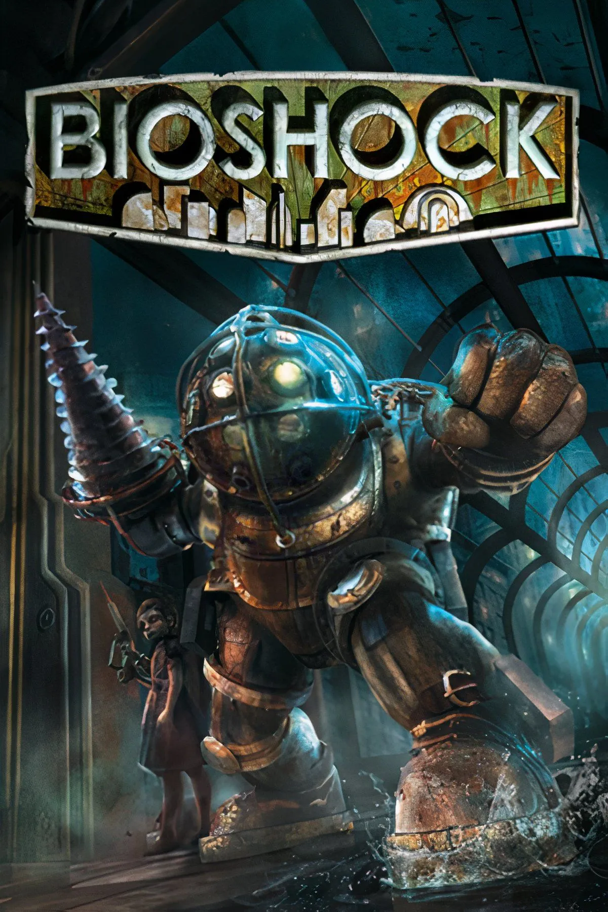 Tập hợp hình ảnh từ BioShock, bao gồm Big Daddy và các cảnh trong Rapture, nhấn mạnh bầu không khí kinh dị và thiết kế nghệ thuật độc đáo của game năm 2007.