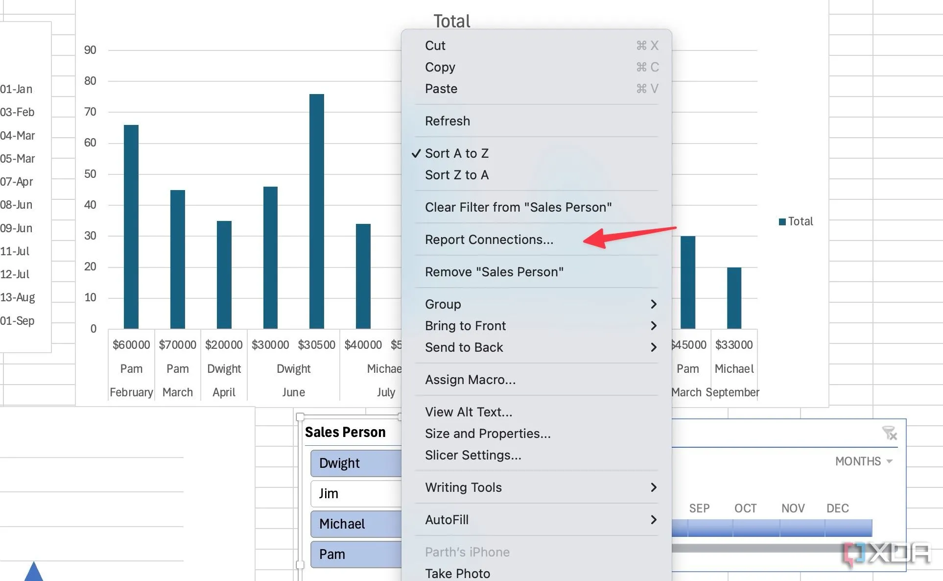 Thiết lập Report Connections để kết nối Slicer với các PivotTable