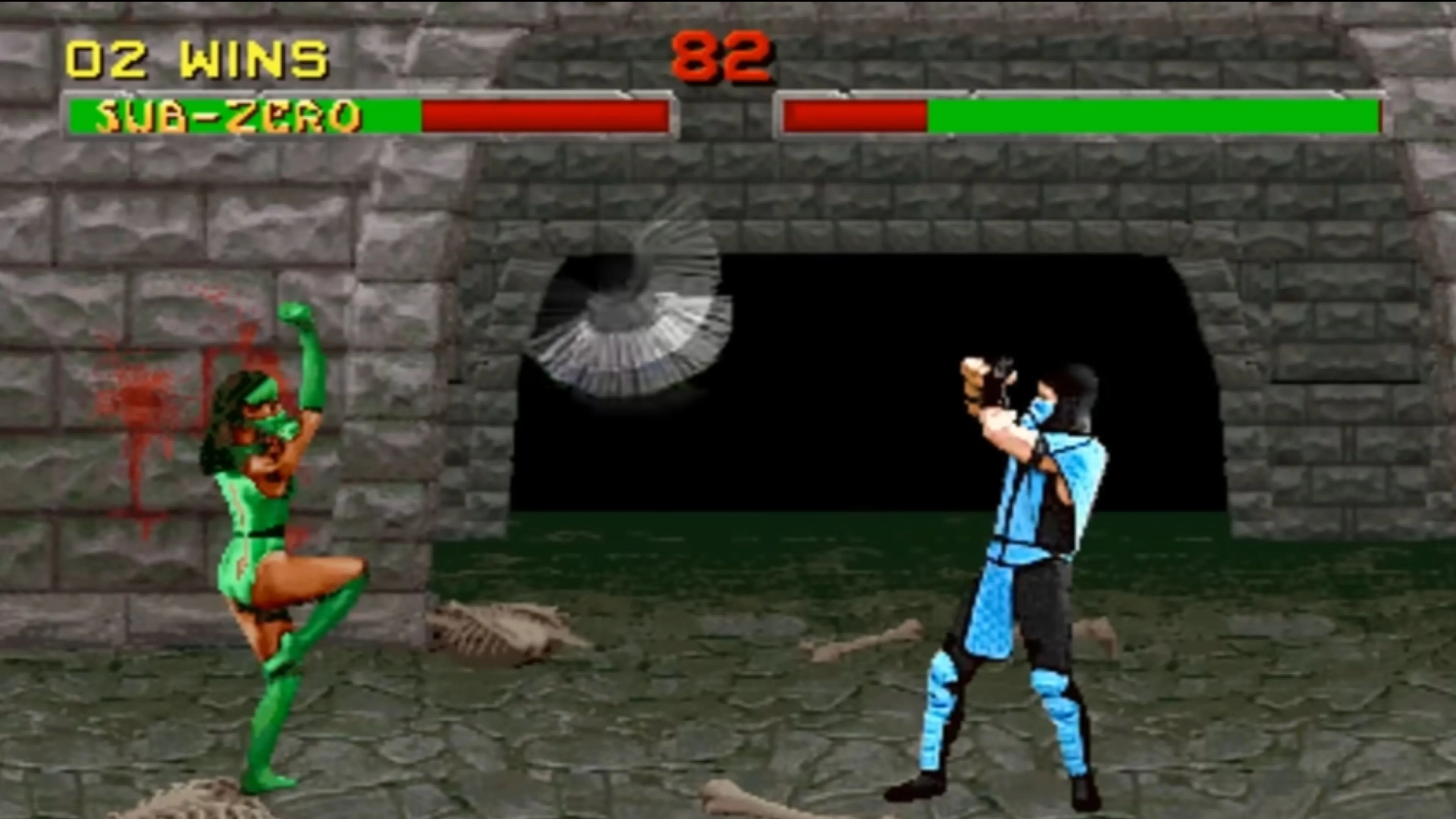 Trận đấu giữa Sub-Zero và Jade trong game đối kháng Mortal Kombat 2