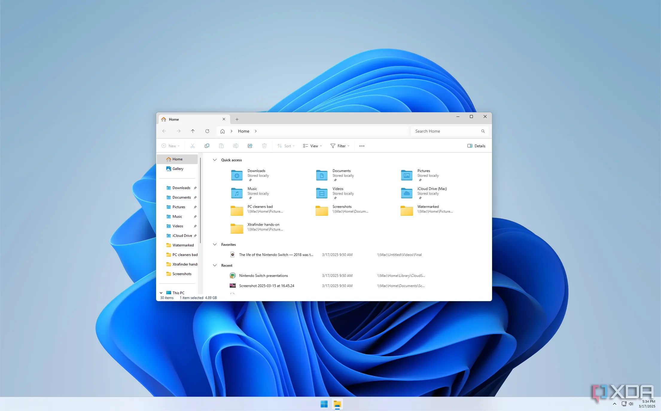 Trang chủ File Explorer trên Windows 11 hiển thị mục Quick Access, Favorites và Recent files