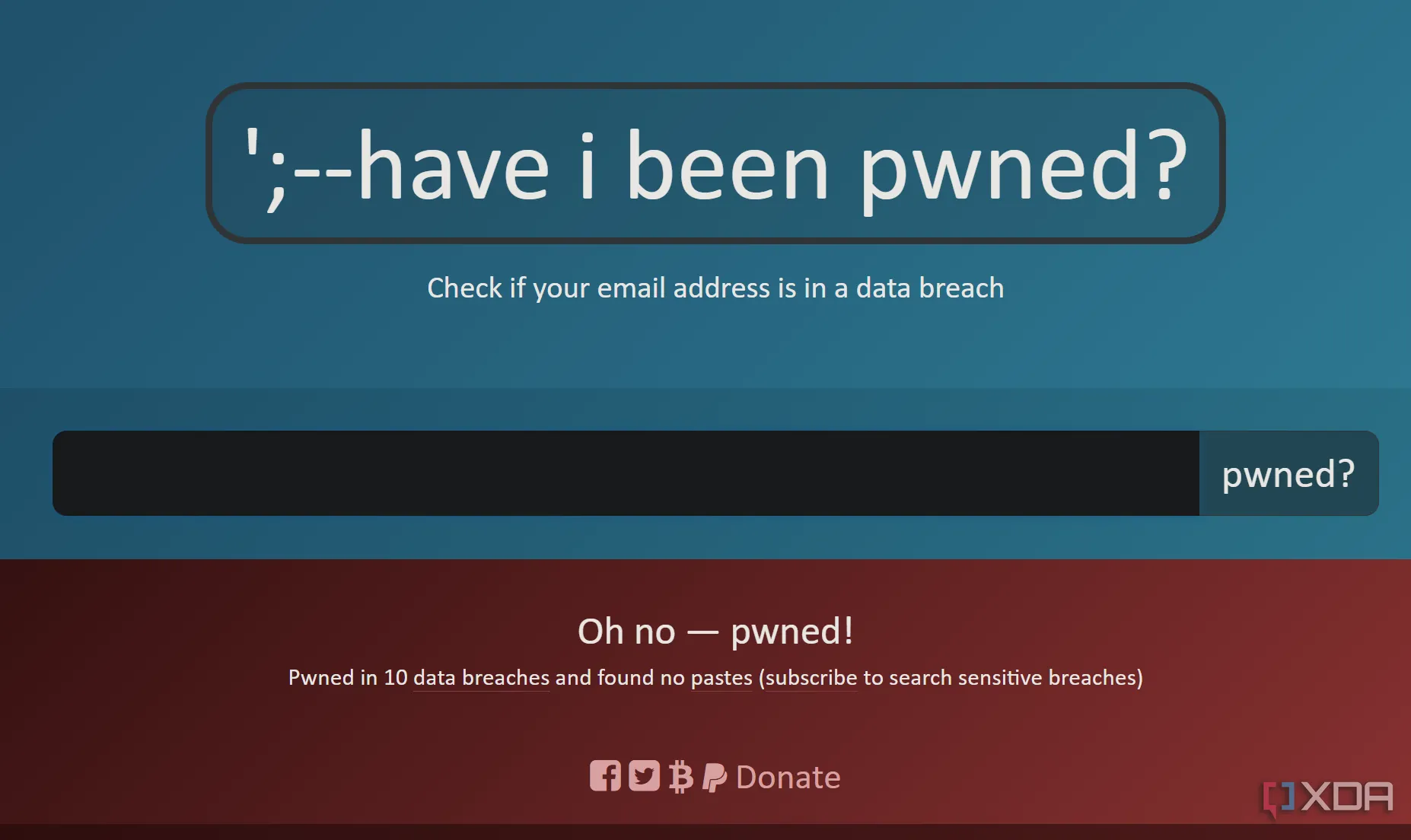 Trang web HaveIBeenPwned hiển thị trạng thái tài khoản bị rò rỉ dữ liệu