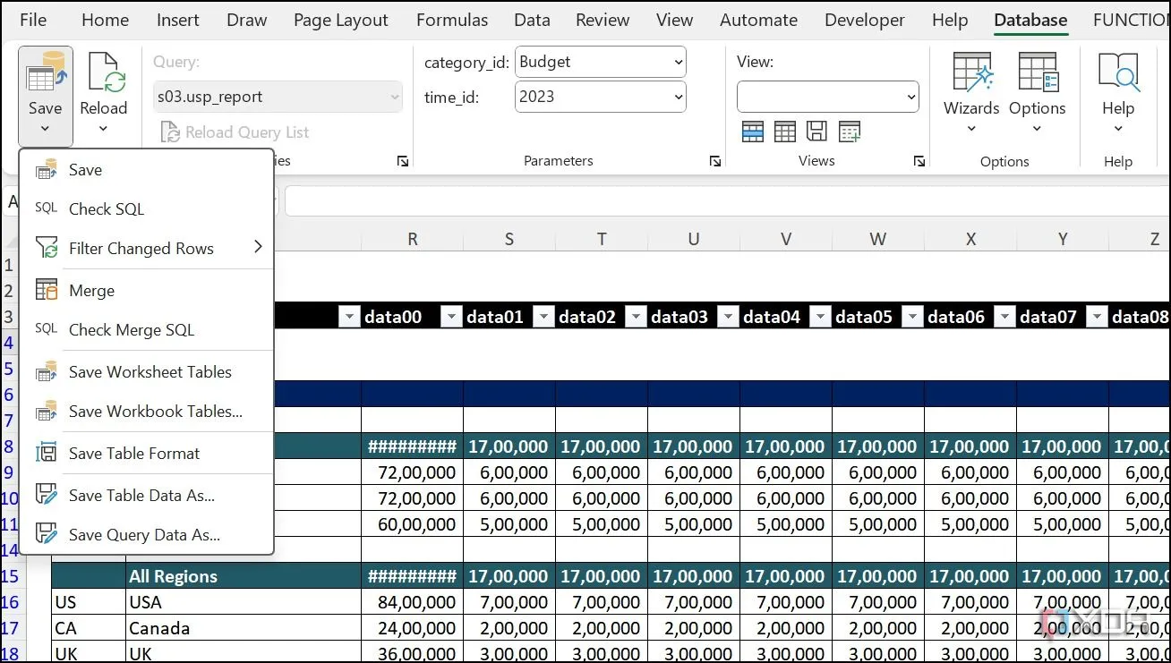 Tùy chọn lưu và cập nhật dữ liệu của SaveToDB, cho phép thay đổi trực tiếp trong Excel.