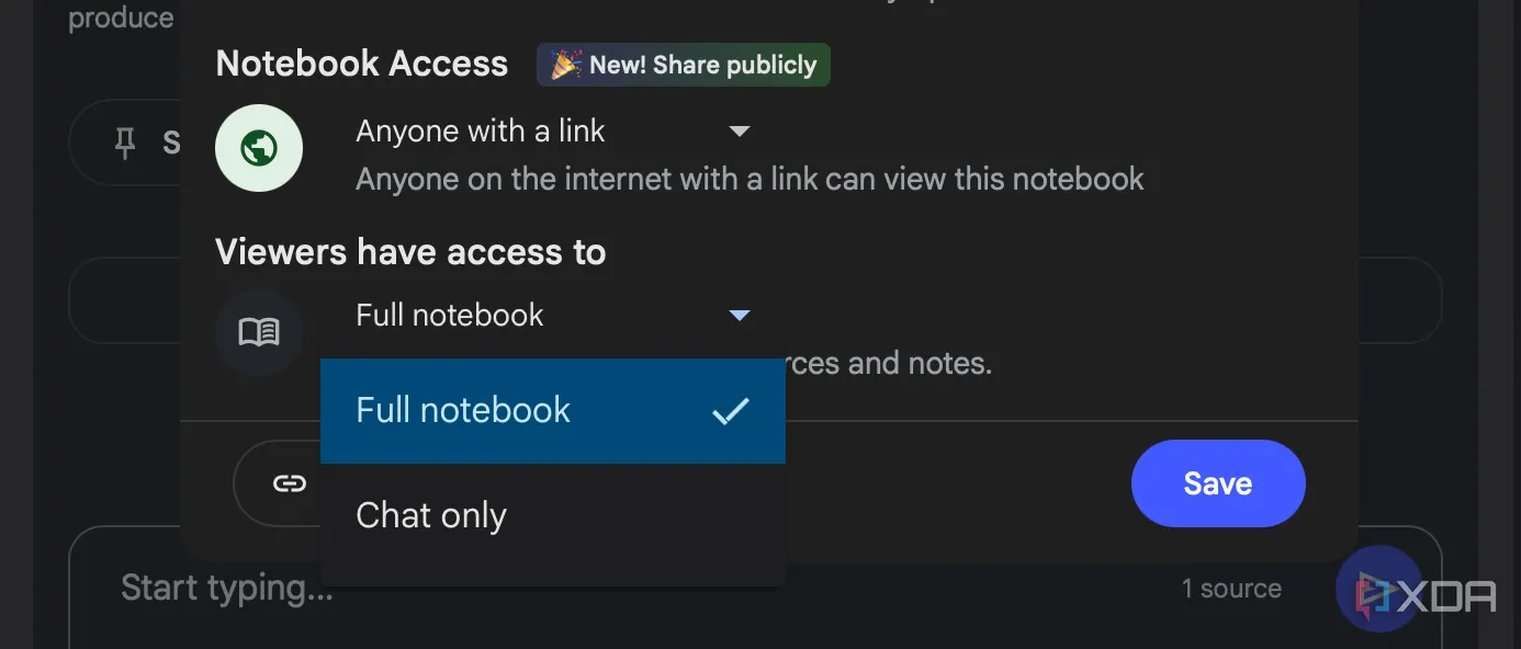 Tùy chọn quyền truy cập cho người xem trong NotebookLM
