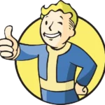 Vault Boy của Fallout với nắp chai trên tay trong bối cảnh sa mạc hậu tận thế