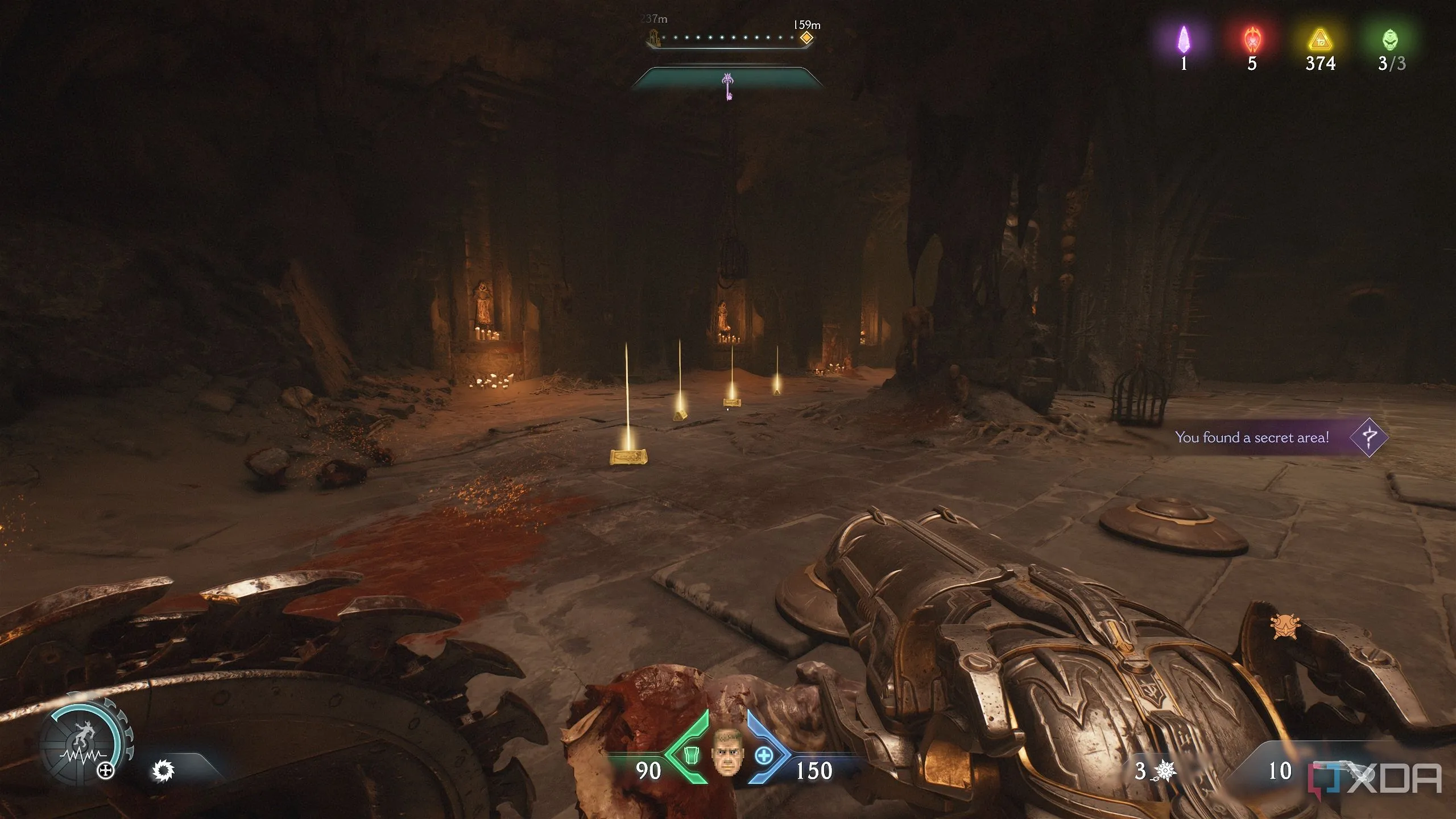 Vệt vàng dẫn đến khu vực bí mật 8 trong Doom The Dark Ages.